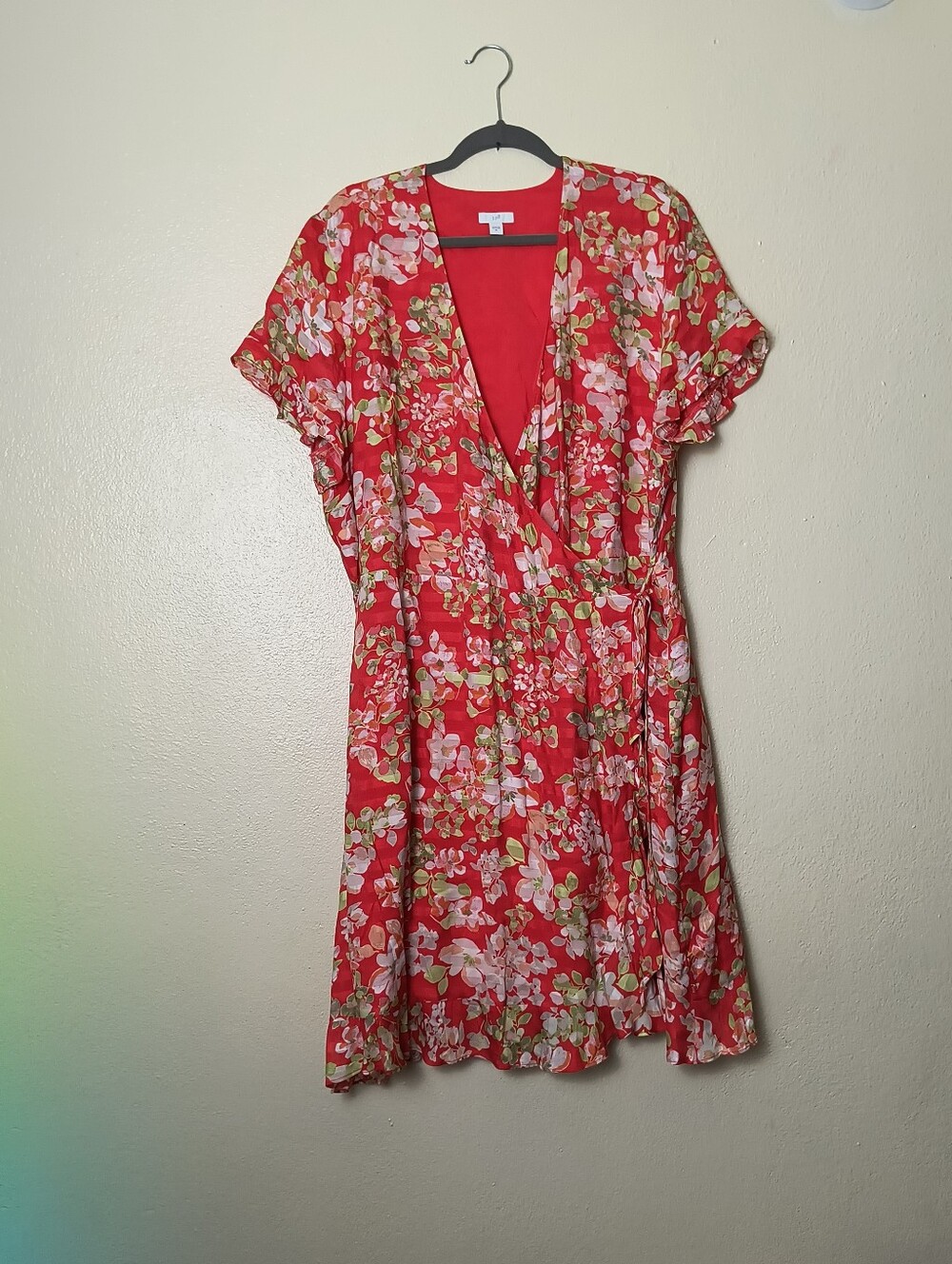 J. Jill XL Papaya Floral Wrap Midi Dress Knee-length